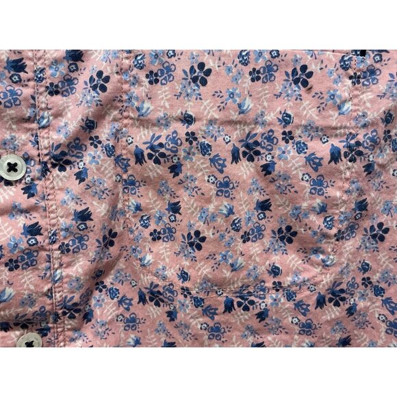 7 Diamonds Button Up Small Pink Floral Print Short Sleeve Front Pocket - Picture 4 of 11